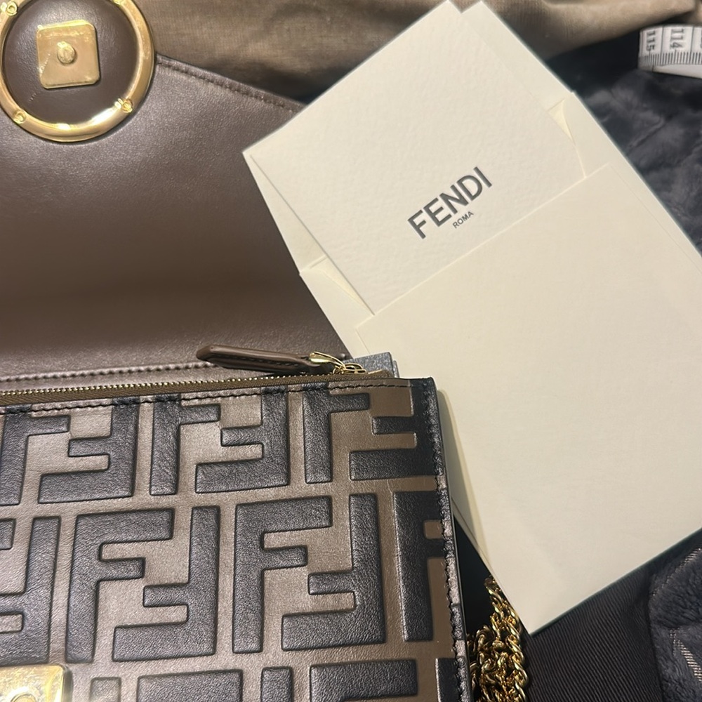 Fendi zucca Brown and Black print crossbody/Clutch with Gold Accent. - Picture 9 of 15